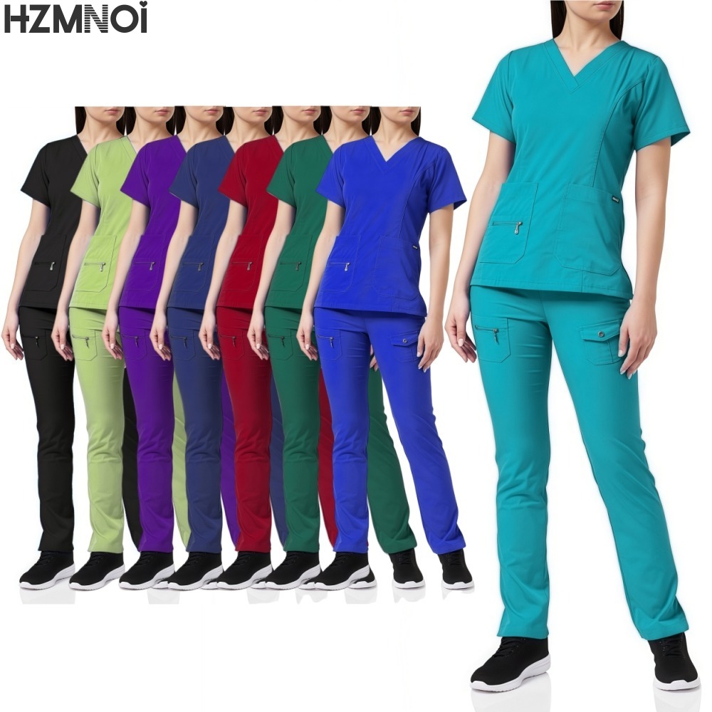 Medical Lab Coat - Pants Sets Short Sleeved Top Scrub