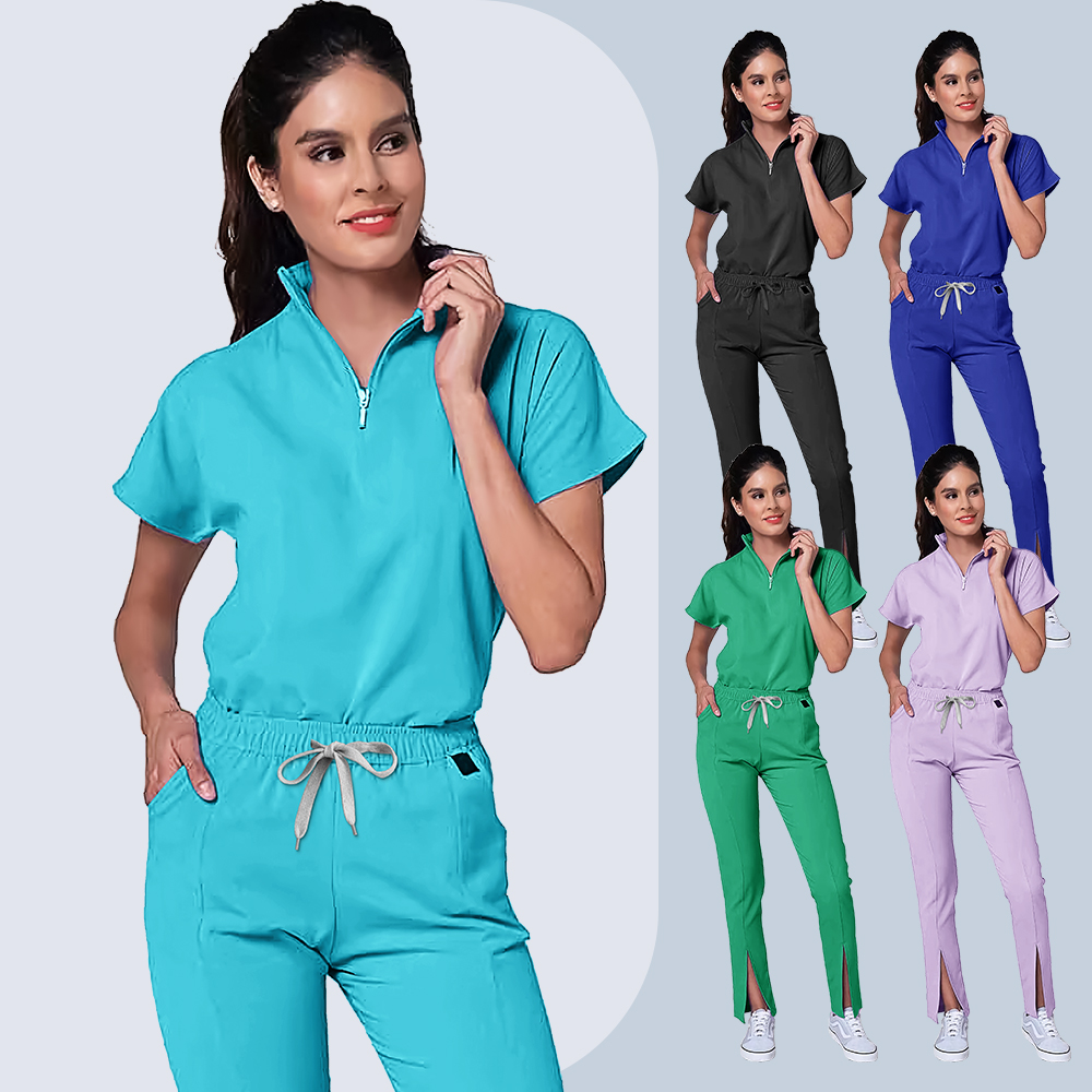 Medical Lab Coat - Medical Scrubs Uniform Women Nurse Zipper